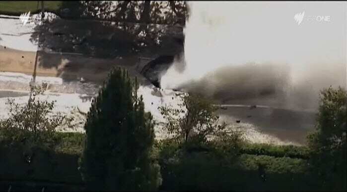 A burst water main on Sunset Boulevard outside UCLA campus.
