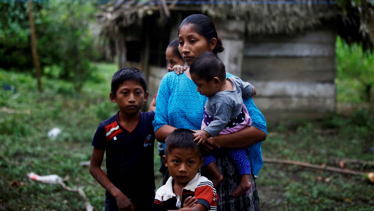 Claudia Marroquin, 27, the mother of Jakelin Caal, with her other three young children in San Antonio Secortez, Raxruha municipality, Guatemala.