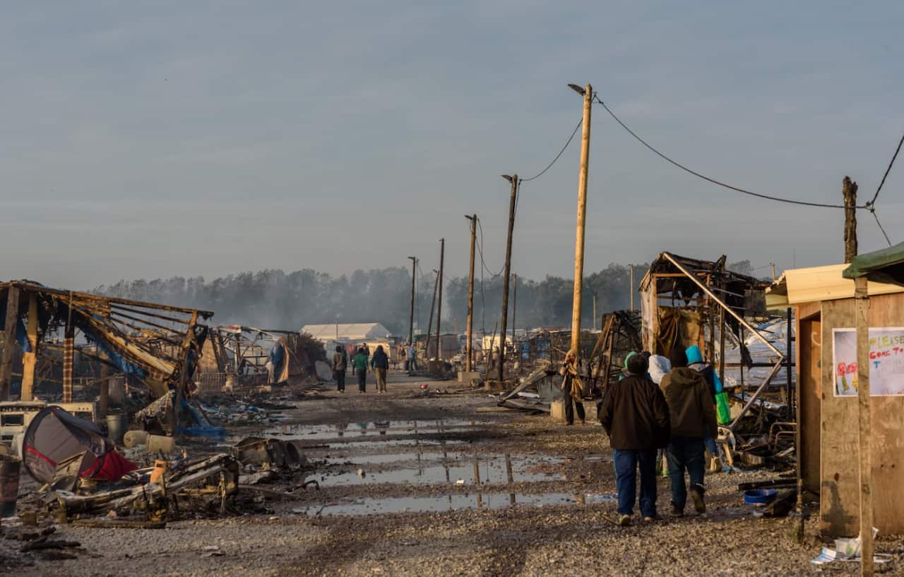 A pictures shows the Jungle, the makeshift migrant camp of Calais after major fires engulfed the camp. (AAP)