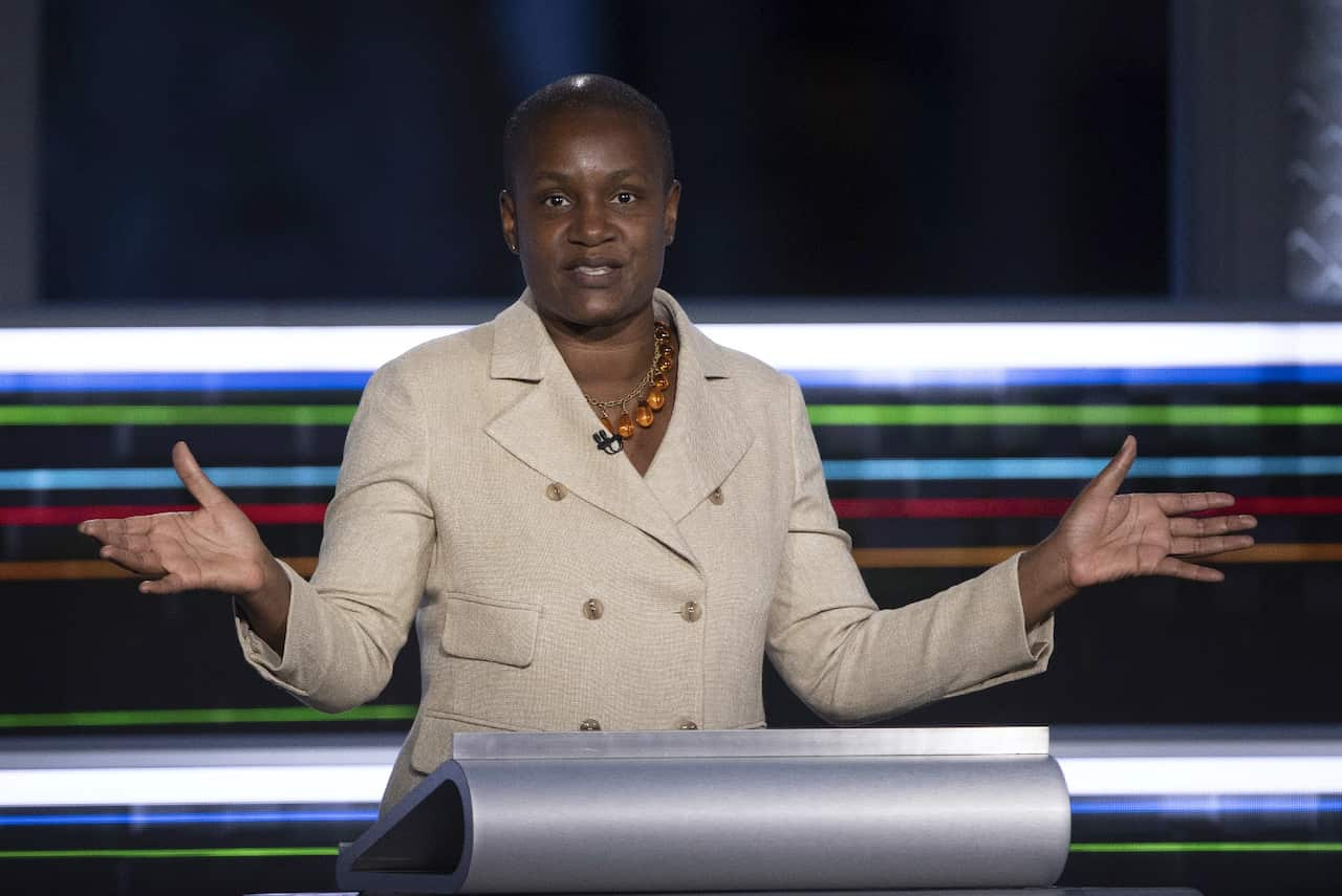 Green leader Annamie Paul participates in the federal election French-language leaders debate on 8 September 2021 in Gatineau, Quebec.