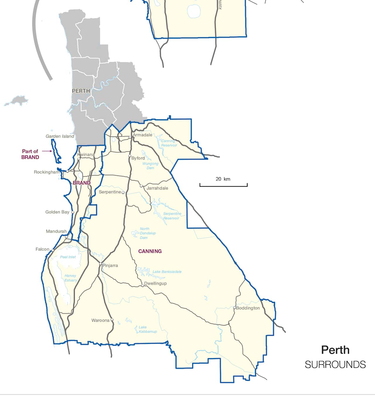 The map depicts the 150 electoral boundaries