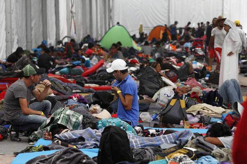 Members of the migrants caravan rest at the sports center Jesus Martinez Palillo, in Mexico City, Mexico.