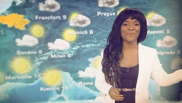 Weather presenter Cécile Djunga for Belgium's French-language public TV (RTBF).