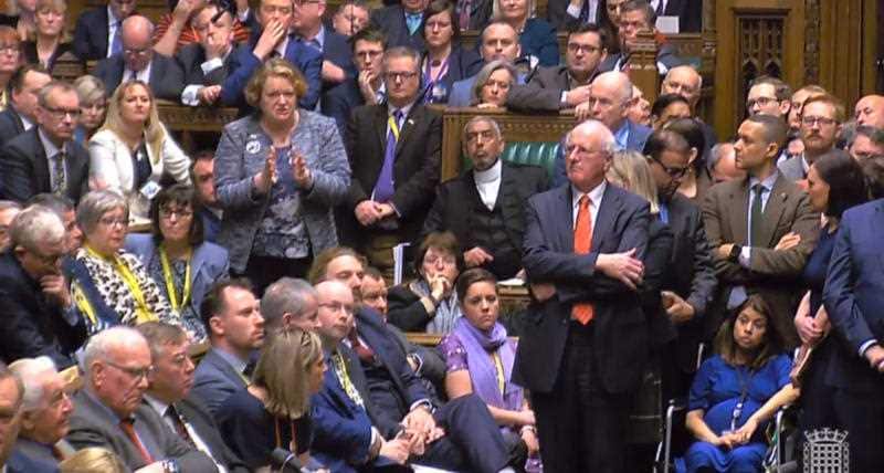 The MP in her wheelchair as part of the division on Brexit.