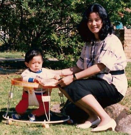 Ek Khammountry with his mother, early days in Australia.