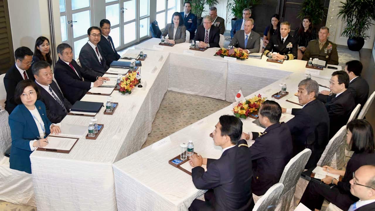 Defence ministers hold talks in Singapore on the sidelines of the Asia Security Summit.