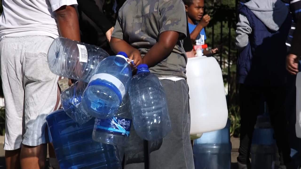 Residents filling up at natural springs in Cape Town.