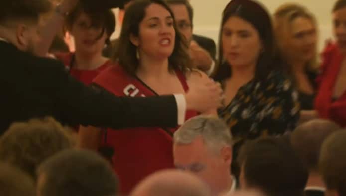 Greenpeace protesters disrupted Chancellor Philip Hammond's speech at Mansion House.