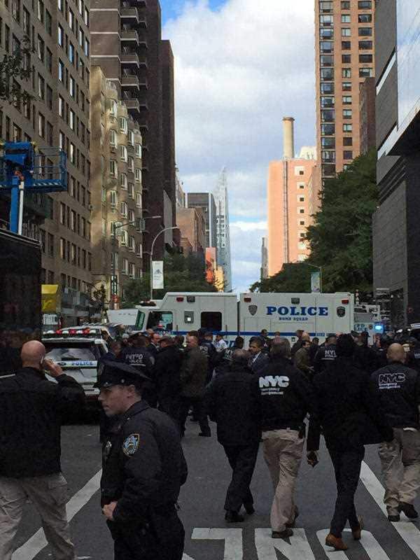 An NYPD Bomb Squad truck on West 58th St., outside CNN's Manhattan office.