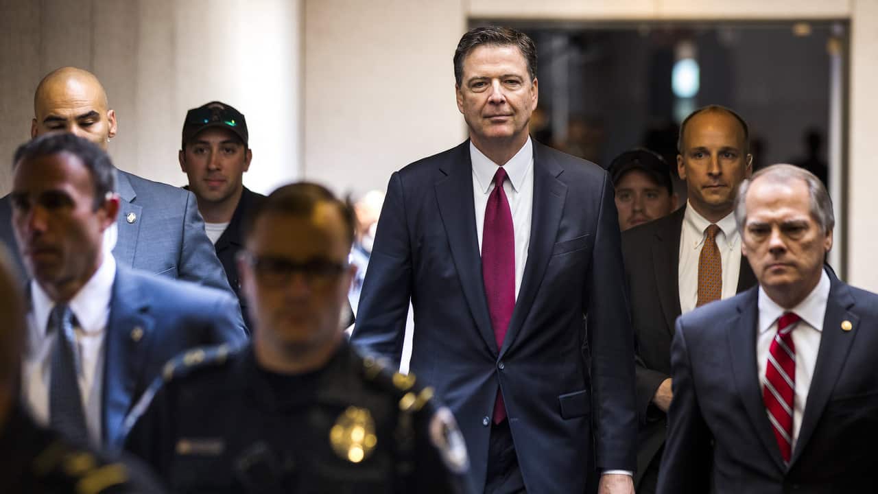 James Comey departs a closed committee meeting on 08 June 2017.