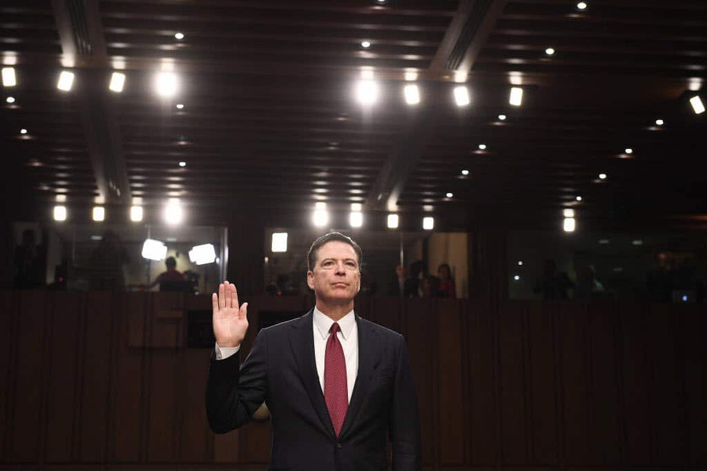 Former FBI Director, James Comey appears before the Senate Intelligence Committee in the Hart Office Building on Thursday June 08, 2017