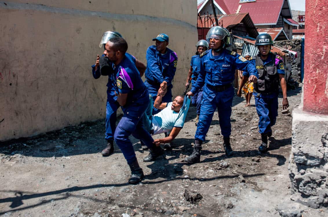  Congolese National Police arrest a man at Majengo neighborhood in Goma (Getty Images)