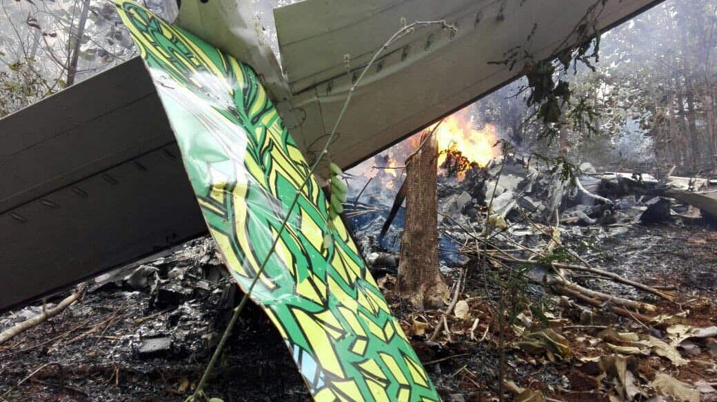 The crash site of a private plane, in the province of Guanacaste, Costa Rica, 31 December 2017. All 12 people on board have died.