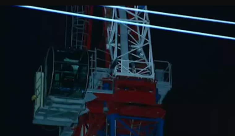 The crane damaged in the winds in Richmond. 