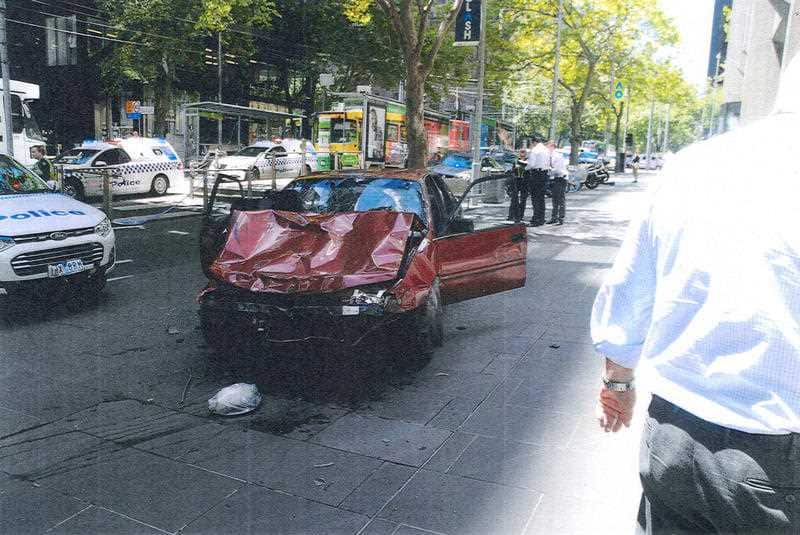 The car driven by James Gargasoulas, which he used to run down and kill six pedestrians on Bourke Street in Melbourne.