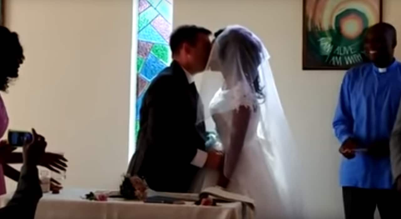 The moment the couple kissed at the alter. 