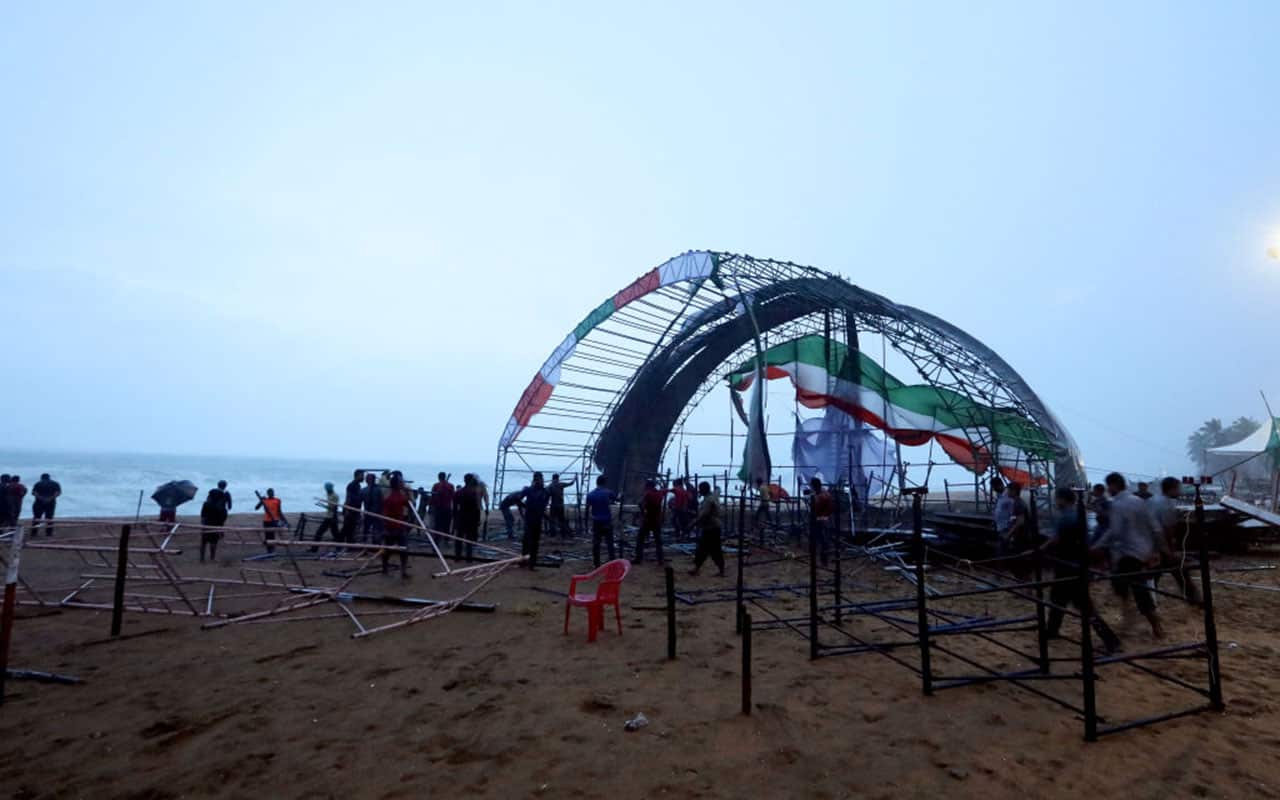 An event venue damaged by heavy rains and winds during the Cyclone Ockhi on November 30, 2017 in India.