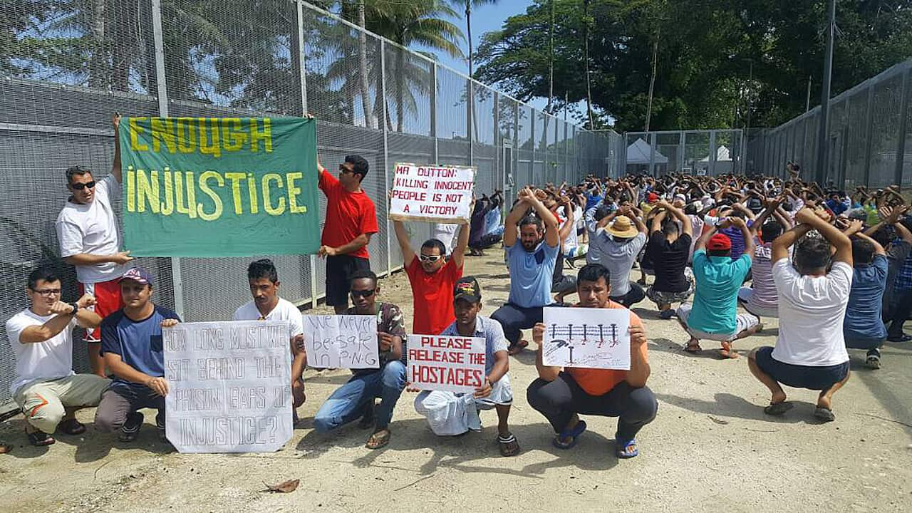 protest at the Manus Island immigration detention centre in Papua New Guinea. 