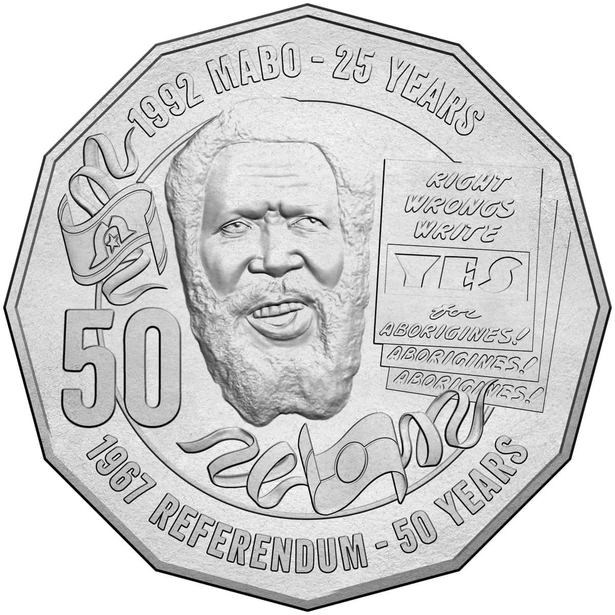 New 50 cent coin released commemorates referendum and Mabo decision.
