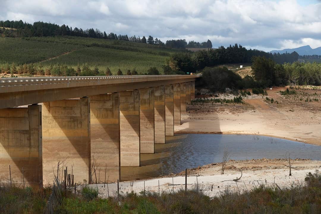 The critically low Theewaterskloof Dam is the single biggest dam supplying water to Cape Town. 