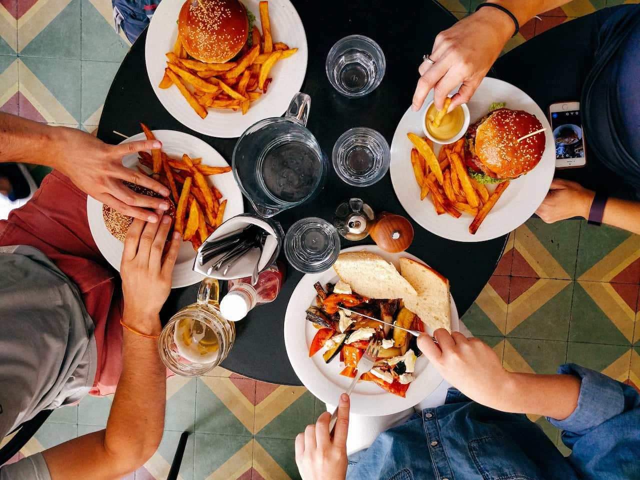 burgers and fries from above