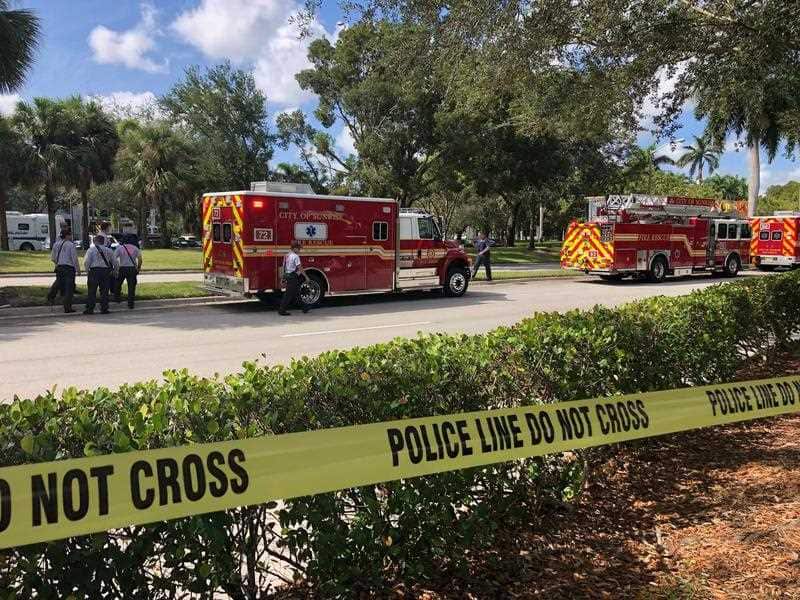 Emergency services outside the office of Congresswoman Debbie Wasserman Schultz, where a suspicious package was found.