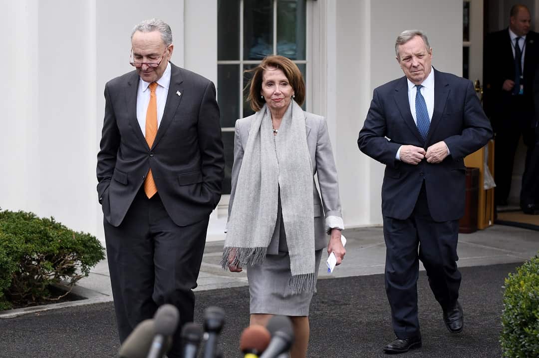 Democrats Nancy Pelosi, Chuck Schumer and Dick Durbin say Donald Trump has thrown a temper tantrum after storming out of a their meeting. 