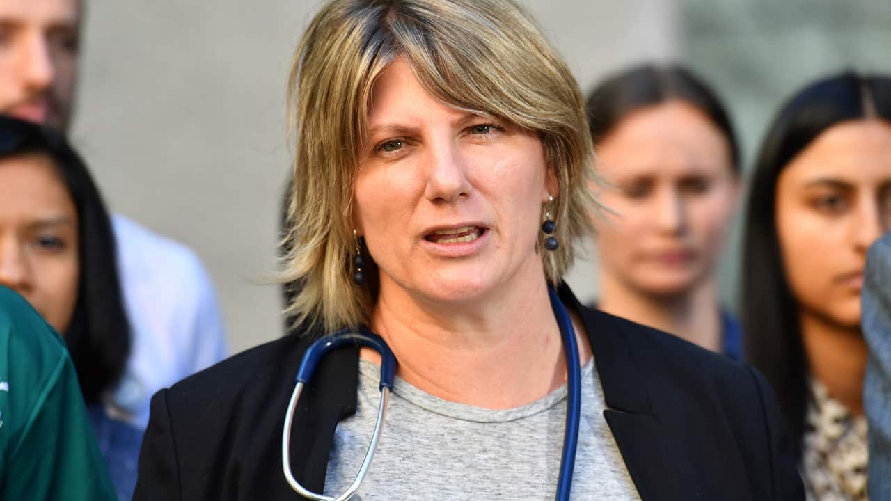 NSW Doctor Sara Townend with other young doctors at a press conference at Parliament House in Canberra