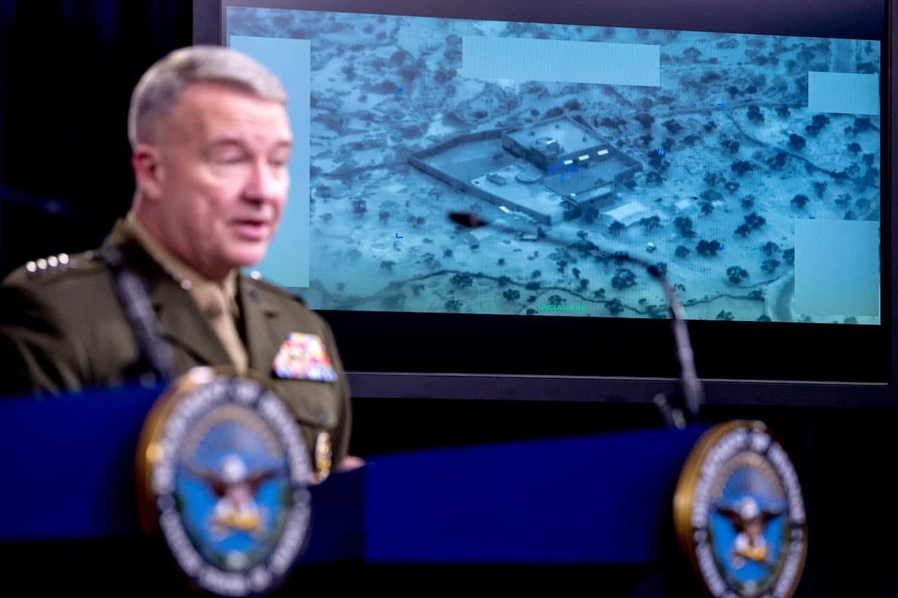Marine General Kenneth McKenzie addresses the briefing at the Pentagon in Washington.