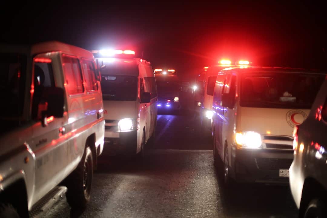 Ambulance vehicles lined up to transport the critically ill patients from Eastern Ghouta.
