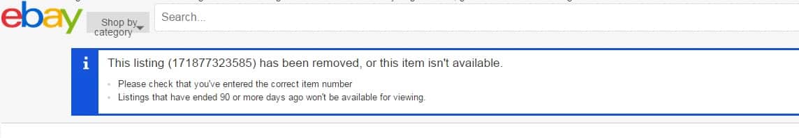 A removal notice for the sales listing