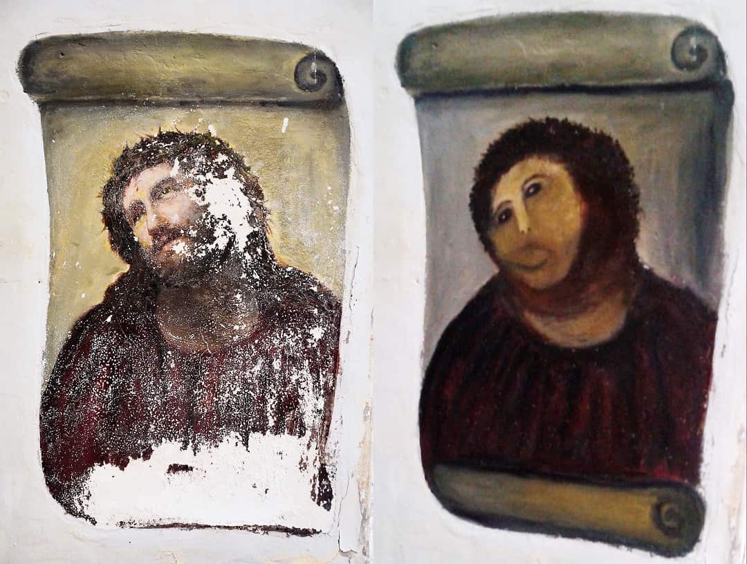 The botched statues has been compared to the infamous transformation of the Ecce Homo painting. 