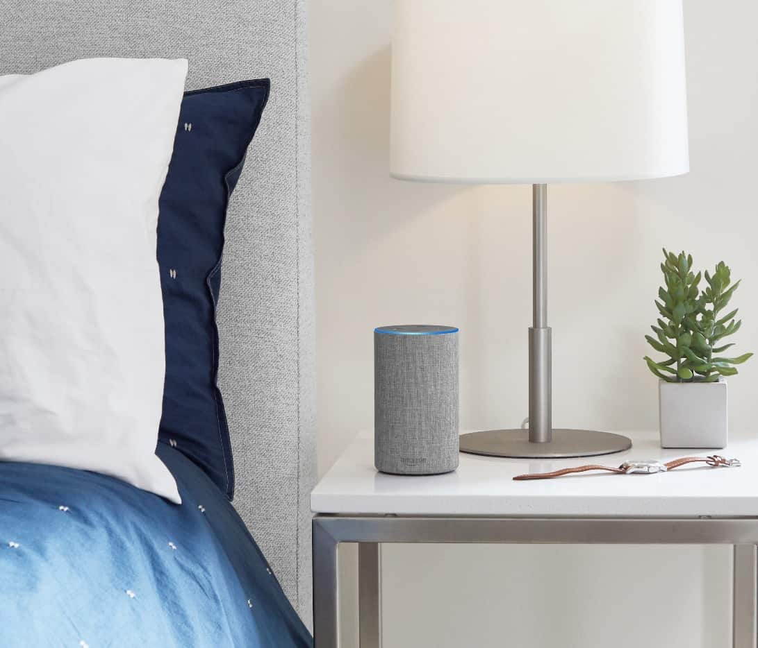 A light gray Echo (Amazon)
