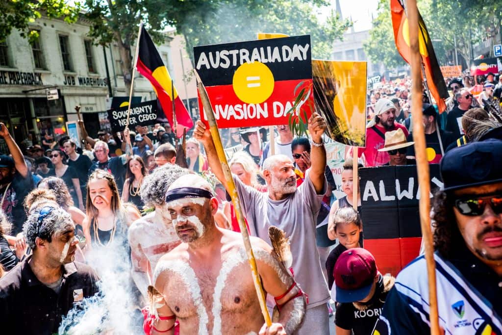 A protest by Aboriginal rights activist on Australia Day.