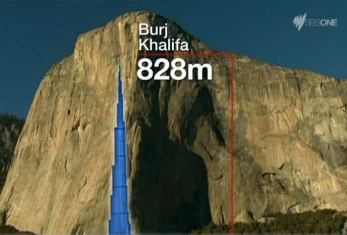 El Capitan compared to Burj Khalifa (via BBC)