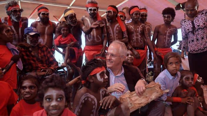 Malcolm Turnbull at the Kenbi land claim ceremony in 2016.