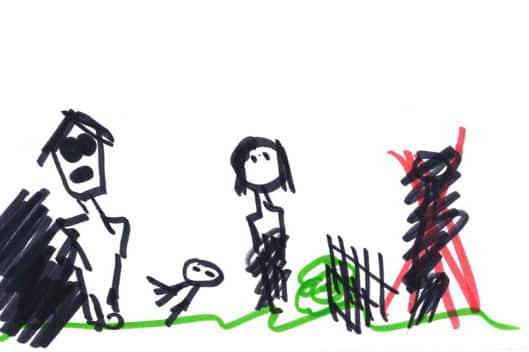 An example of a drawing by a child living in a chaotic home environment, provided by the researchers.