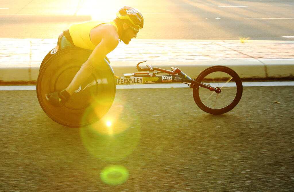 Kurt Fearnley of Australia competes during the Men's and Women's T54 marathon on day 11 of the Gold Coast 2018 Commonwealth Games.