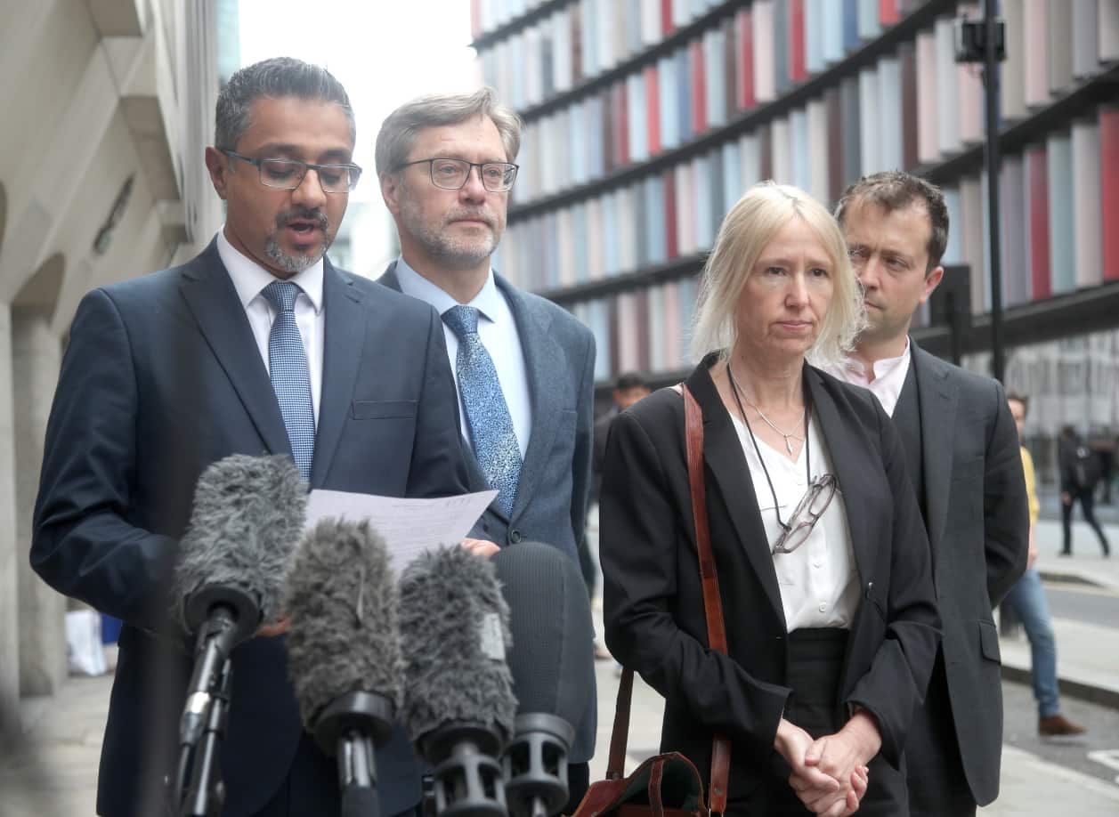 John Letts (second left) and Sally Lane, the parents of a Muslim convert dubbed Jihadi Jack, speaking outside the Old Bailey in London
