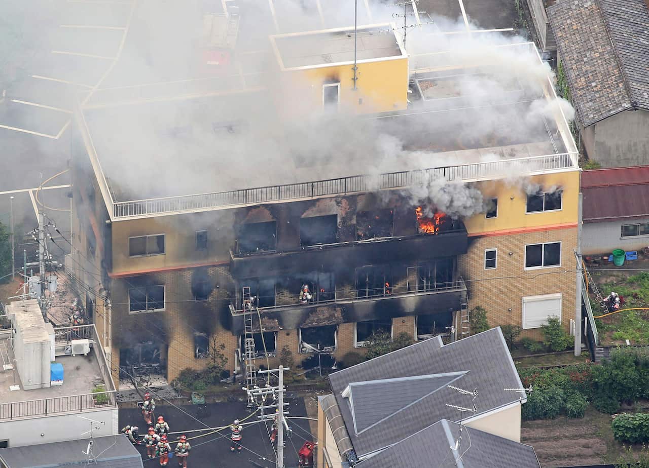 The blaze rips through the building.