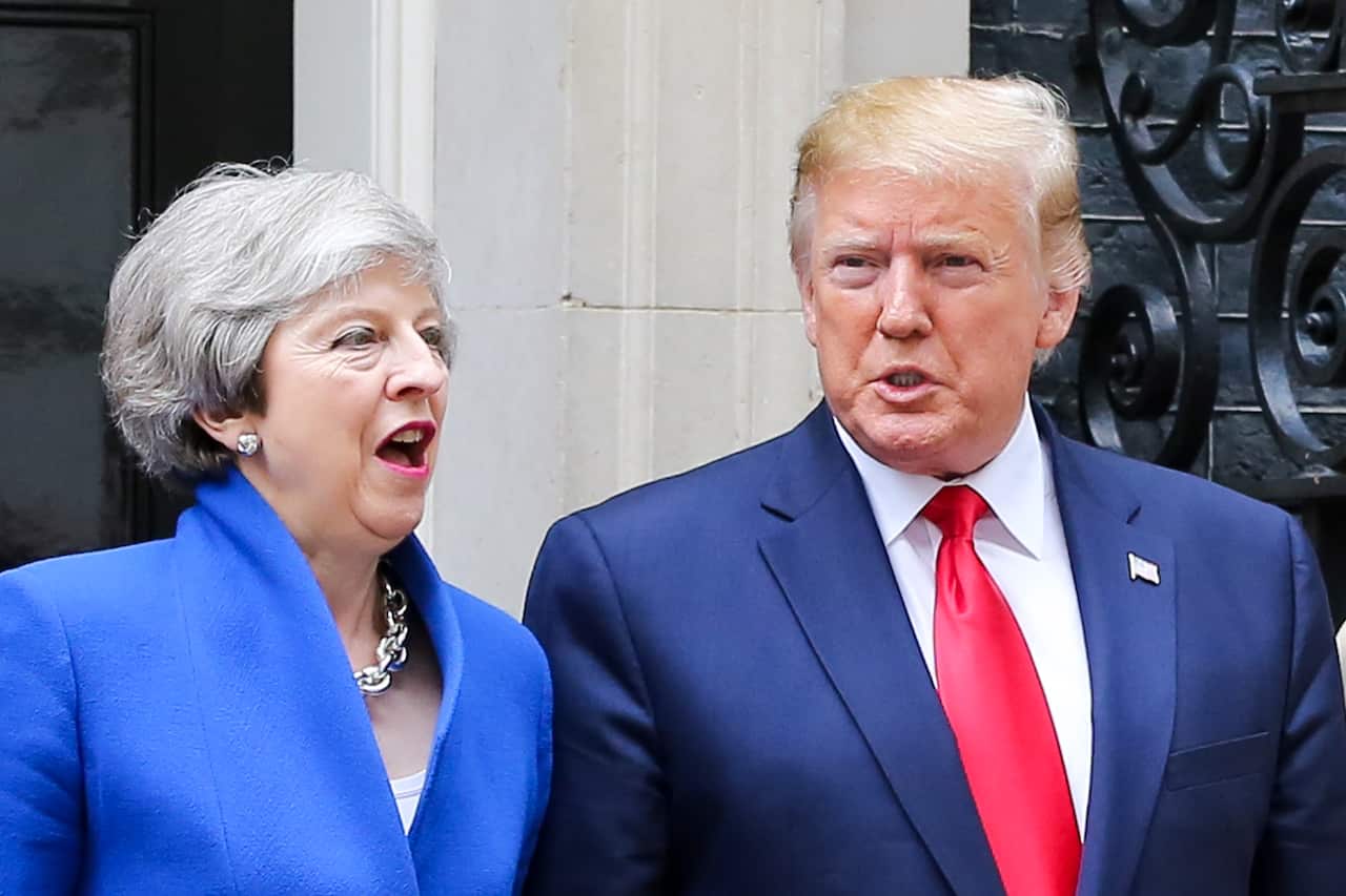 US President Donald Trump and British Prime Minister Theresa May on the steps of No 10 Downing Street.