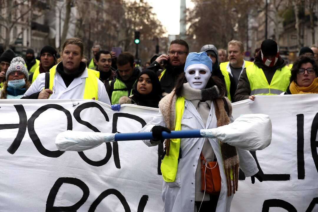 Yellow Vests protesters march during their demonstration near the Place de la Bastille.