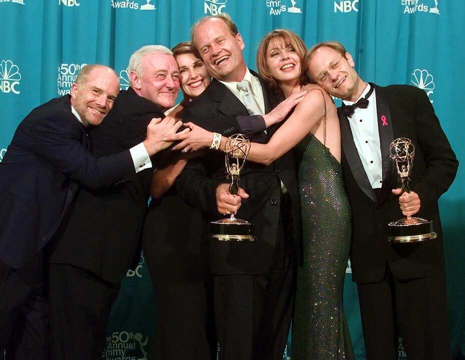 1998: The cast of 'Frasier' after taking out an Emmy for Outstanding Comedy Series.