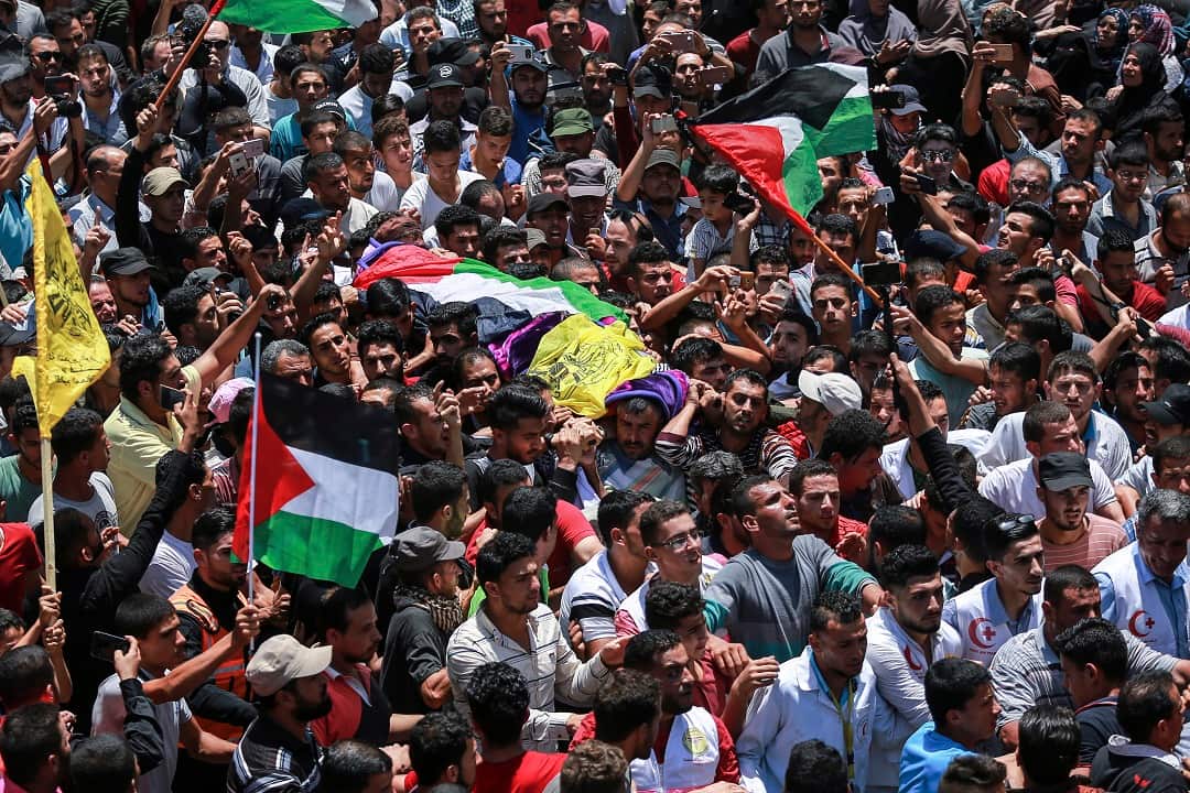 The funeral of Rouzan al-Najjar.e in Khuzaa, Gaza Strip.
