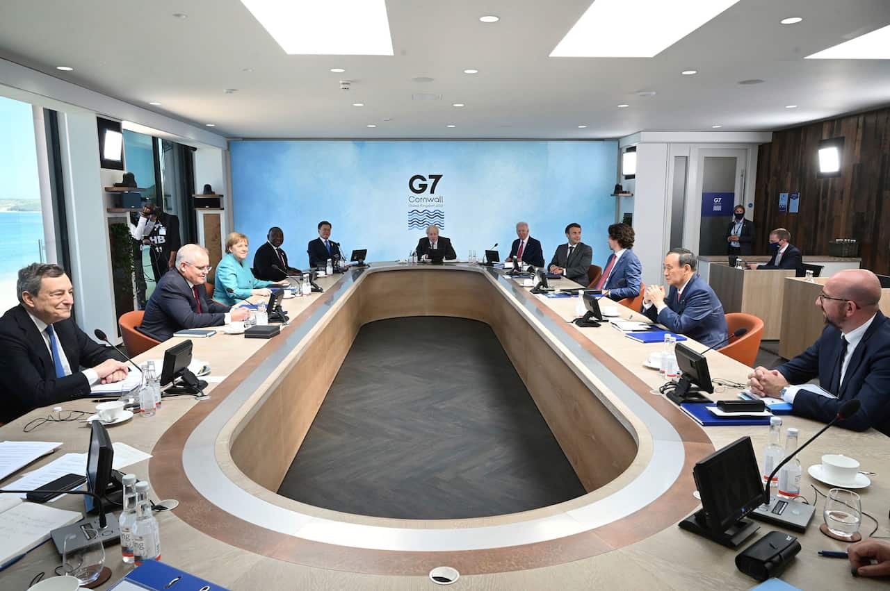 Australia's Prime Minister, Scott Morrison, joins world leaders at the G7 summit in Cornwall, England.