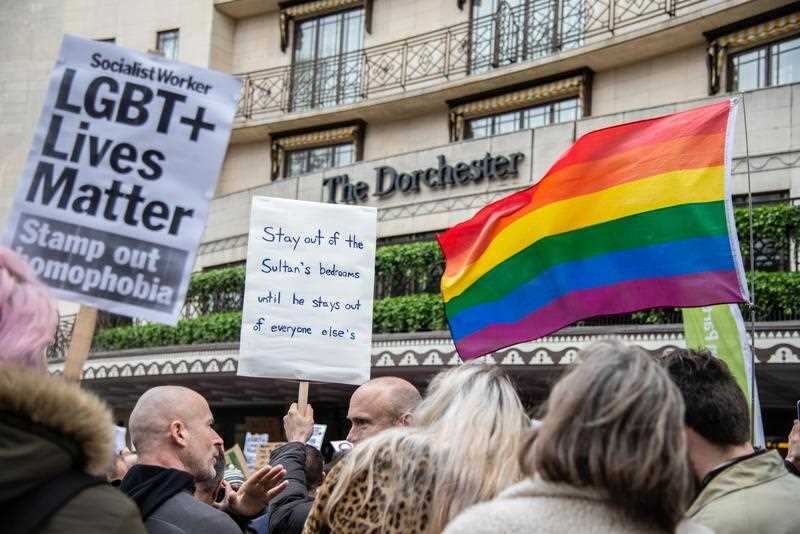 Protesters have targeted hotels and organisations connected to the tiny sultanate. 