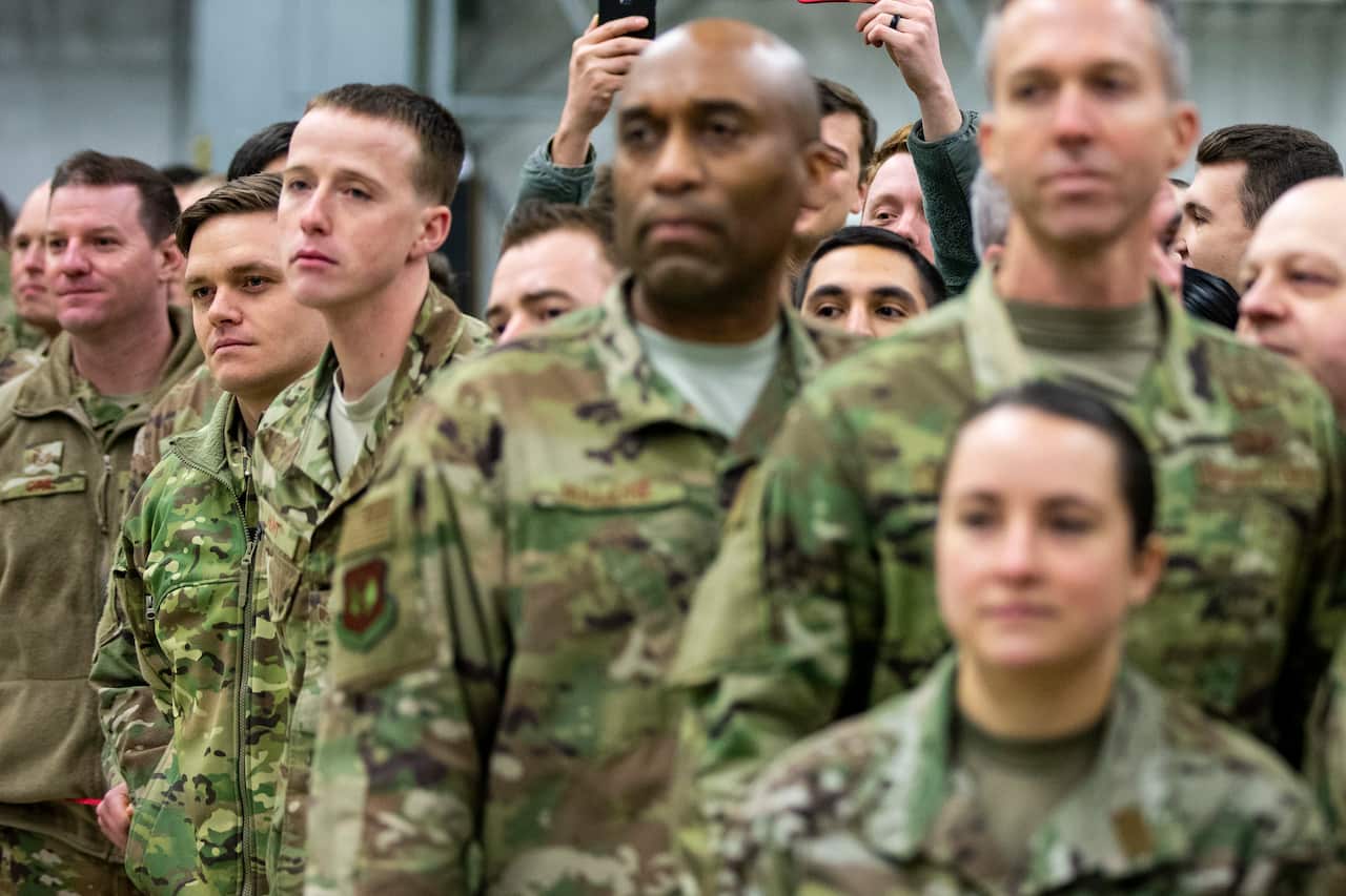 American troops during a visit by President Donald Trump at Ramstein Air Base in Germany, Dec. 27, 2018. 