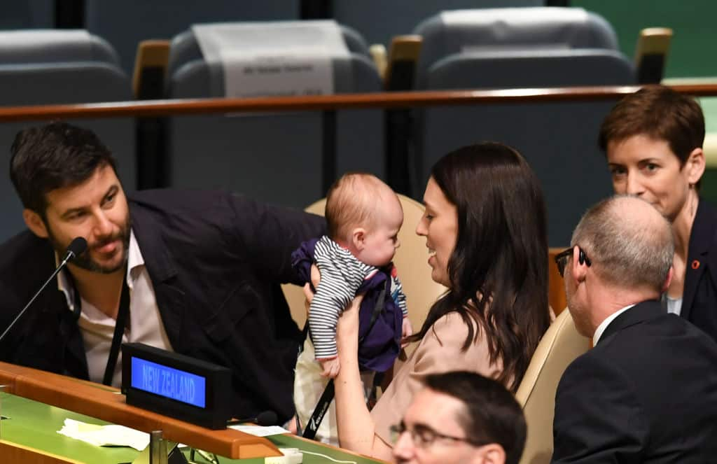 NZ Prime Minister Jacinda Ardern holds her daughter Neve Te Aroha Ardern Gayford..