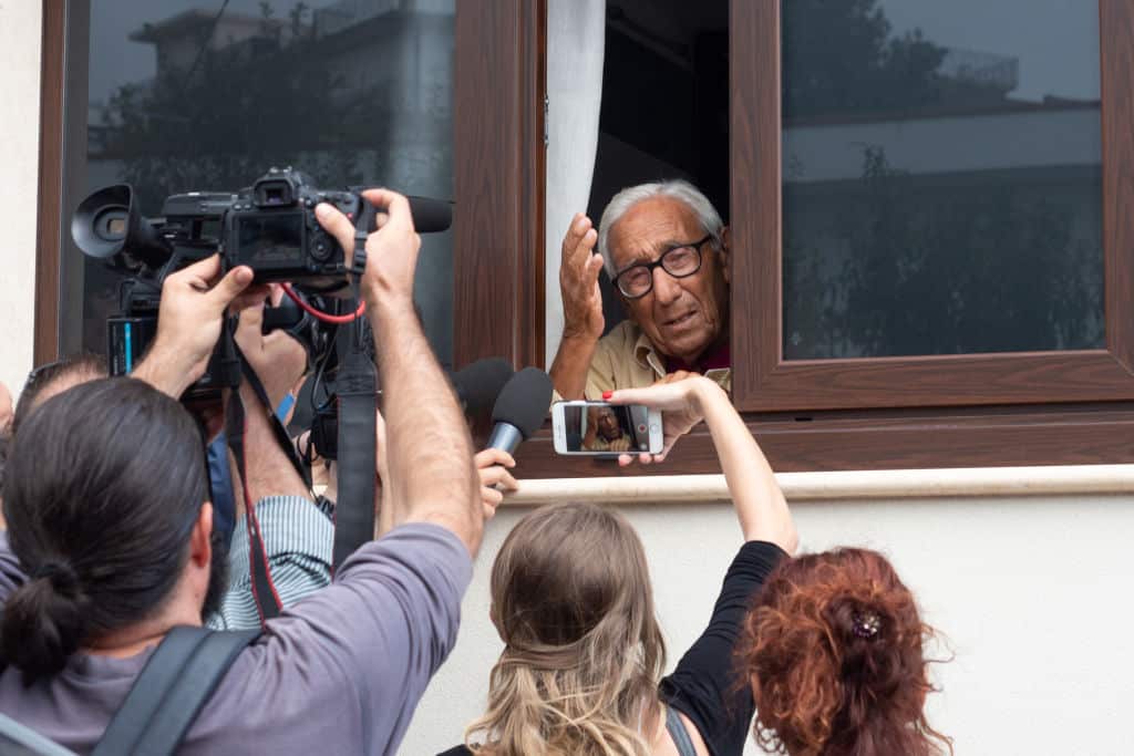 The father of Domenico Lucano mayor of Riace, during the demonstration in support of the mayor Domenico Lucano.