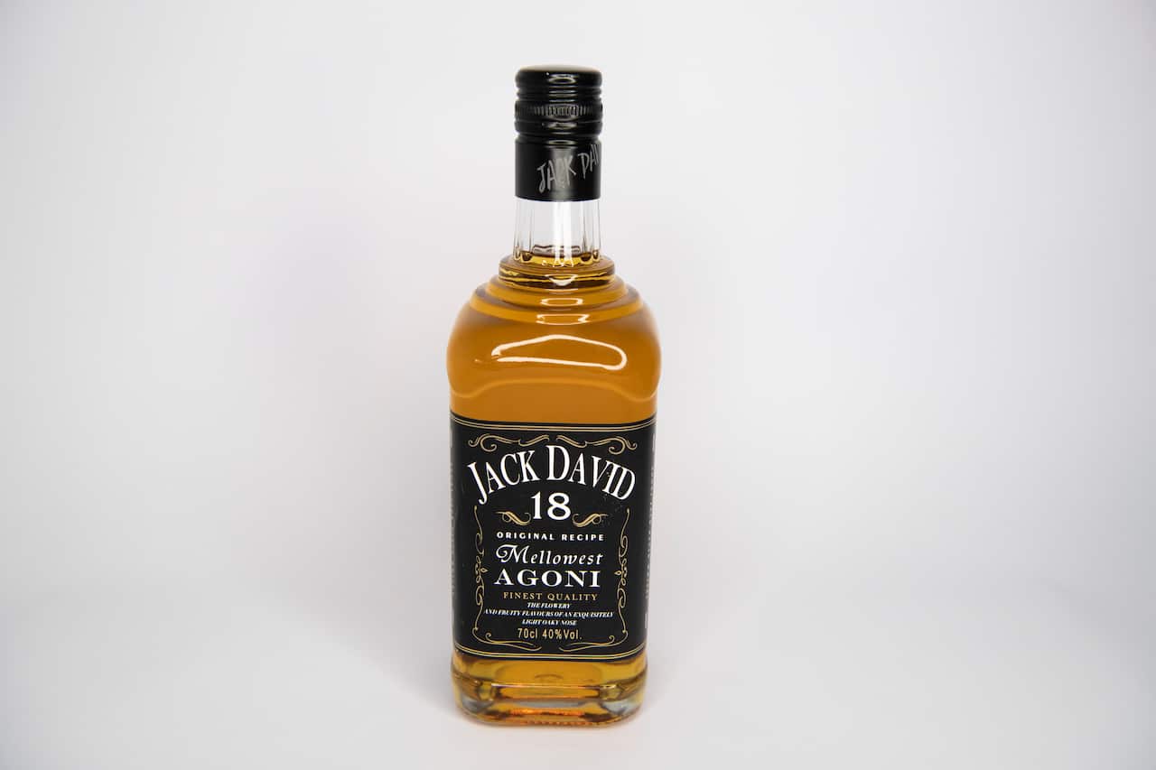 A bottle of cheap, counterfeit alcohol in Beijing.  